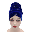 1 pc feminino veludo turbante bonnet diamantes africano aso oke headtie muçulmano cabeça envolve islâmico femme musulman lenço chapéu