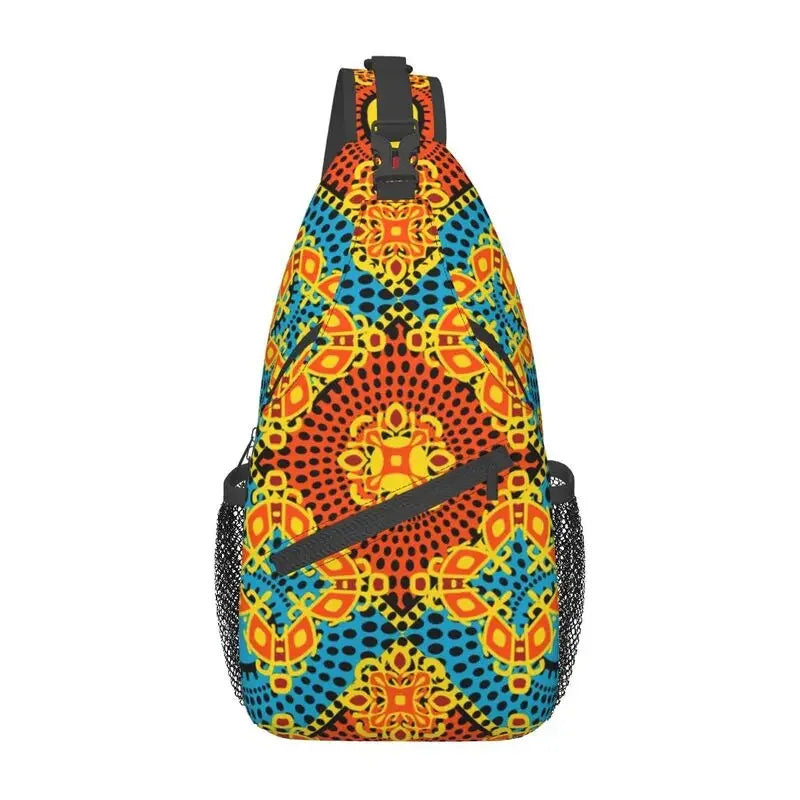 African Kente Cloth Design Sling Bag for Traveling Traditional Africa Ethnic Pattern Chest Crossbody Backpack Shoulder Daypack