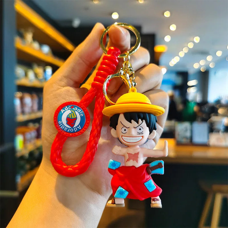 MINISO New Cool and Cute Cartoon Character Luffy Ace Keychain Couple Backpack Car Key Pendant Party Decoration Children's Gift
