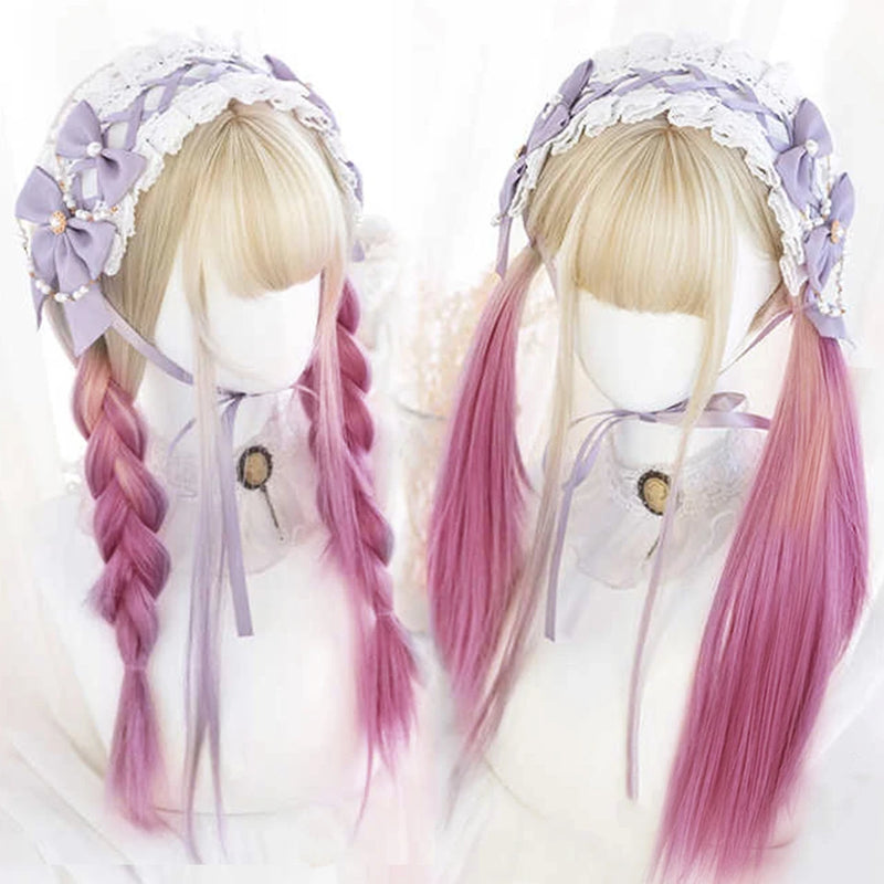OLACARE  Synthetic Long Straight Lolita Wig with Bang Black Red Two-Tone Cosplay Party Halloween Christmas Wavy Curly Wig
