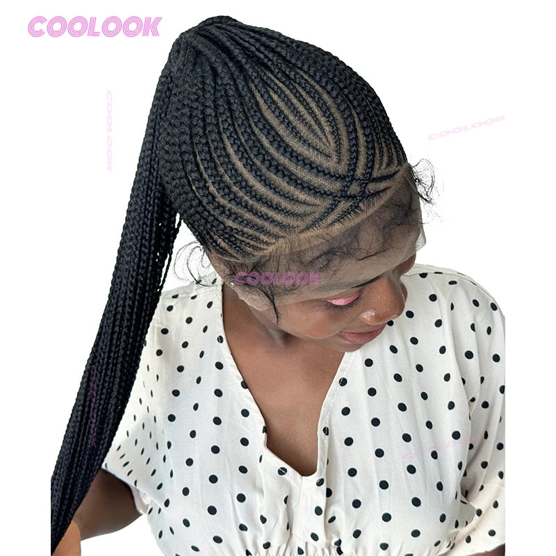 30" High Ponytail Cornrow Braids Lace Wigs Synthetic Braided Wigs For Black Women Full Lace Braided Wig Box Braid Wig