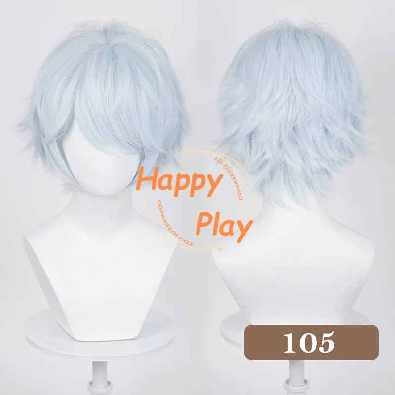 Synthetic Layered 32cm Short Anime Cosplay Wig Blue Purple Series Heat Resistant Hair For Men Women Halloween Anime Cosplay Wigs