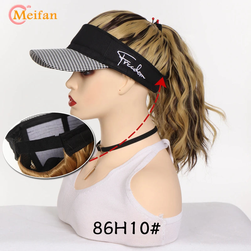 MEIFAN Synthetic Natural Fake Hair Ponytail Extension Wig wiht Hat Travel Beach Shade Baseball Cap All-in-one Easy Wear Hat Wig