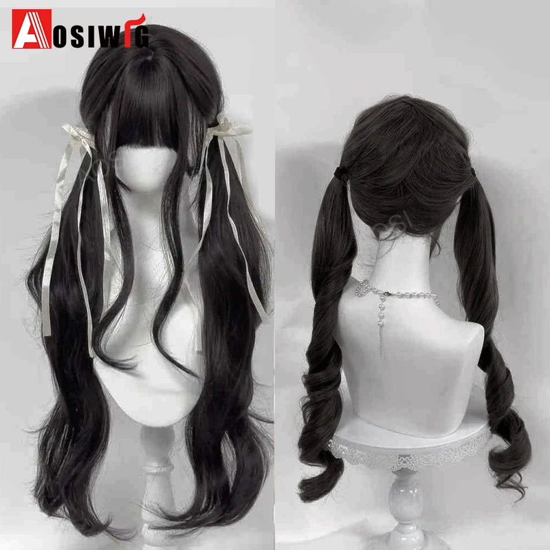 33Inch Synthetic Big wave long curly hair Milk Tea Green Lolita Wigs For Women Cosplay Wig With Bangs Halloween Daily Cosplay Us