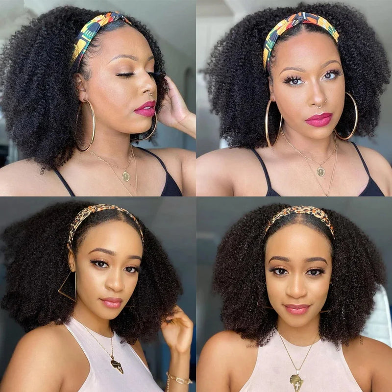 Afro Kinky Curly Headband Wigs for Women Cheap Human Hair Wigs 180% Density Head Band Half Wigs Brazilian Remy Hair Gabrielle