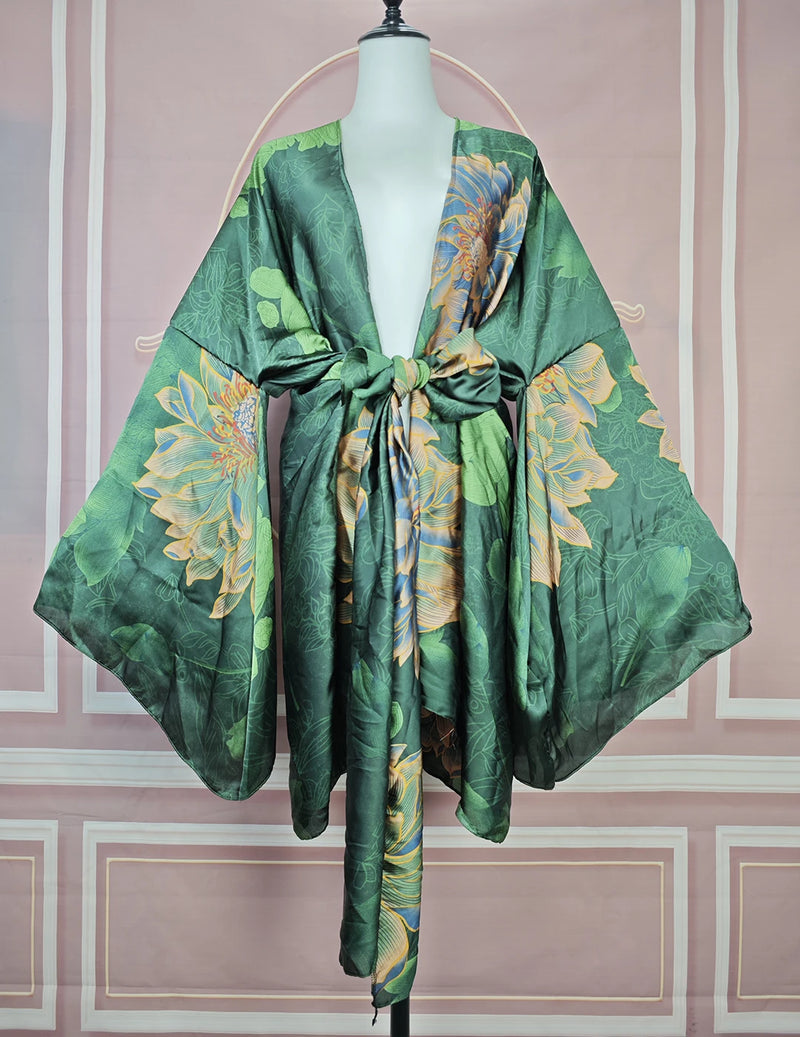 Elegant Floral Summer Sexy Lady Beach Bikini Mini Kimonos Plus Size African Women Fashion Swimwear Loose Cardigans Clothes