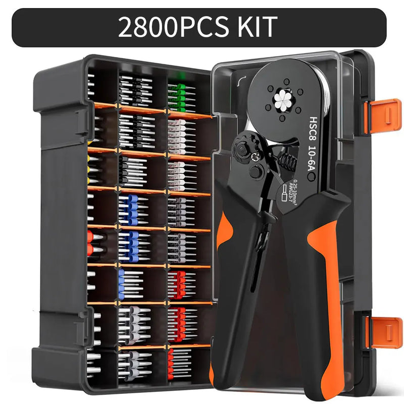 Hexagonal Auto-Ajustável Ratchet Virola Crimping Tool Kit, Crimper Kit com Mangas Virola, Terminais de Fio, 23-7AWG, 0.25-10 mm2