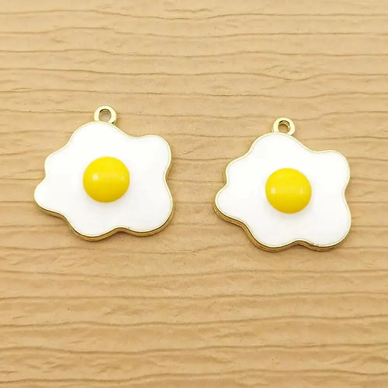 10pcs Enamel Fried Egg Charm for Jewelry Making Metal Earring Pendant Necklace Bracelet Charms Accessories Diy Craft Supplies