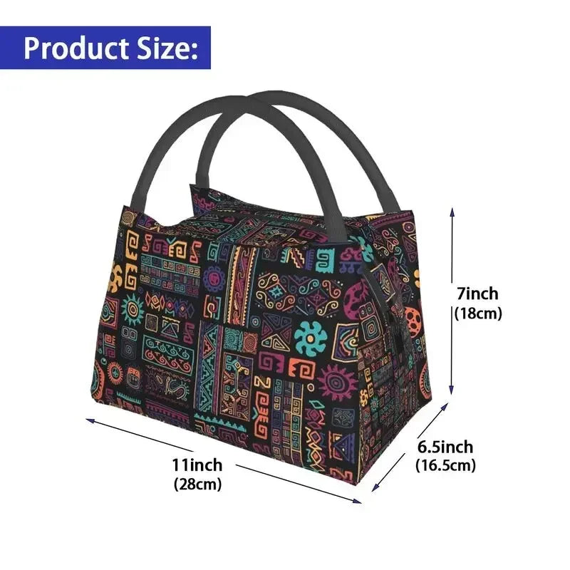 African Ethnic Tribal Pattern Insulated Lunch Bags for Women Africa Ankara Print Cooler Thermal Bento Box Office Picnic Travel