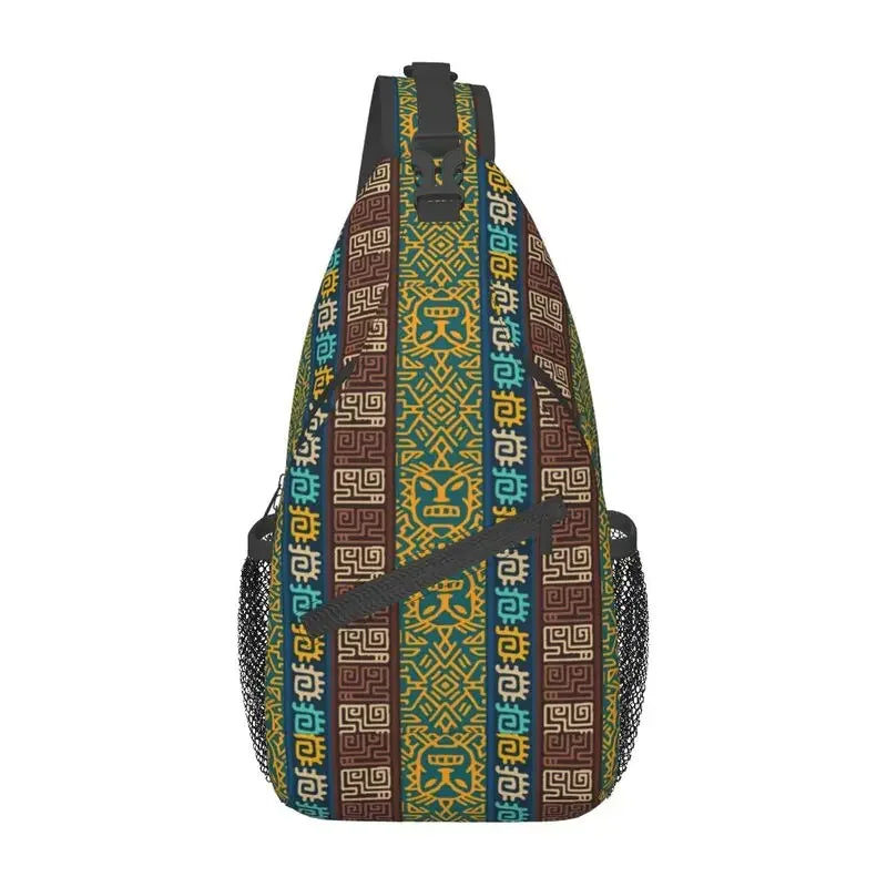 African Kente Cloth Design Sling Bag for Traveling Traditional Africa Ethnic Pattern Chest Crossbody Backpack Shoulder Daypack