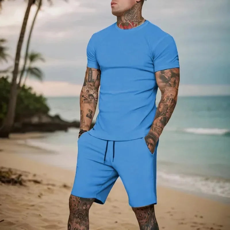 2024 moda e casual verão esportes ao ar livre terno masculino respirável camiseta shorts casual e elegante conjunto de duas peças