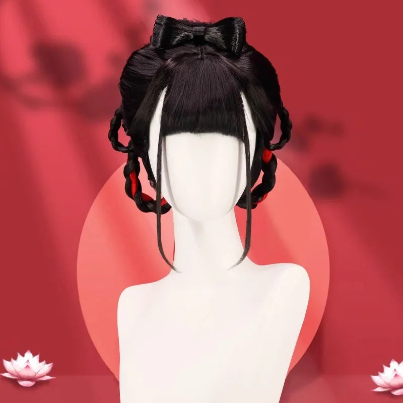 AOSI Synthetic Wei And Jin Style Warring States Robe Hanfu Wig Package Integrated Bun Back Pressed Back Hair Ancient Style