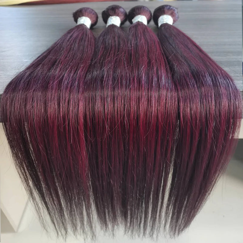 Straight Ombre Burgundy Bundles 1 3 4 Pcs/Lot 99J Dark Wine Red Brazilian Unprocessed Raw Human Hair Weave Extensions For Women