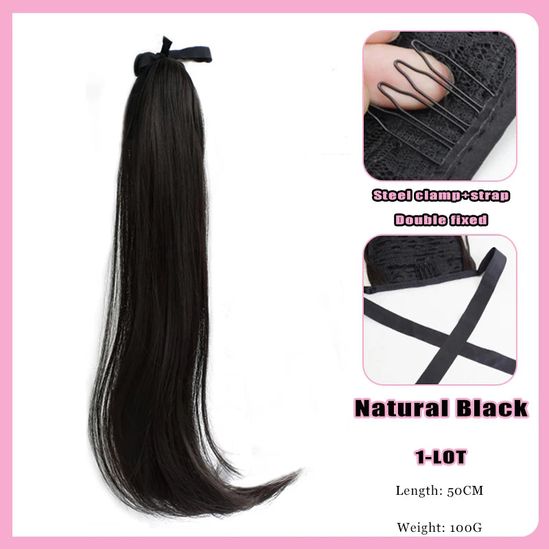 FORLISEE Synthetic Grip Clip Ultra Light Double Ponytail Wig Piece Can Be Tied With A High Strap Style Low Ponytail Braid