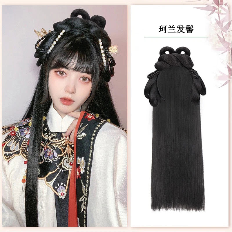 AOSI Synthetic Wei And Jin Style Warring States Robe Hanfu Wig Package Integrated Bun Back Pressed Back Hair Ancient Style