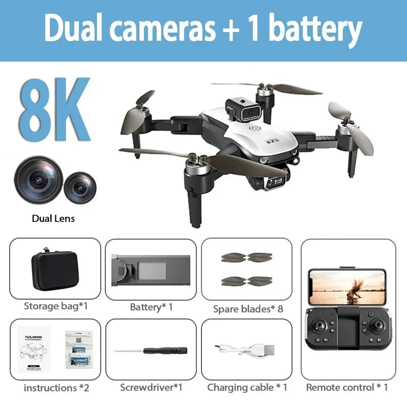 Novo s2s mini drone profissional 8k hd câmera voar 25min evitar obstáculos sem escova dobrável quadcopter óptico para xiaomi