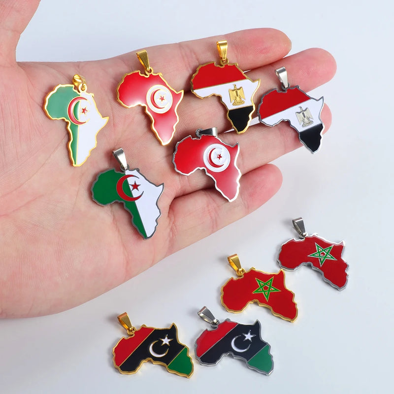 Anniyo 3CM Hip-hop Africa Map Pendant Necklaces Stainless Steel Algeria Morocco Egypt Tunisia Libay Jewelry