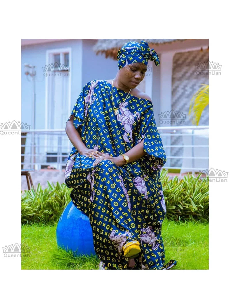 Vestido de festa tradicional africano dashiki com lenço para senhora, tamanho livre, chiffon, novo, super, impressão