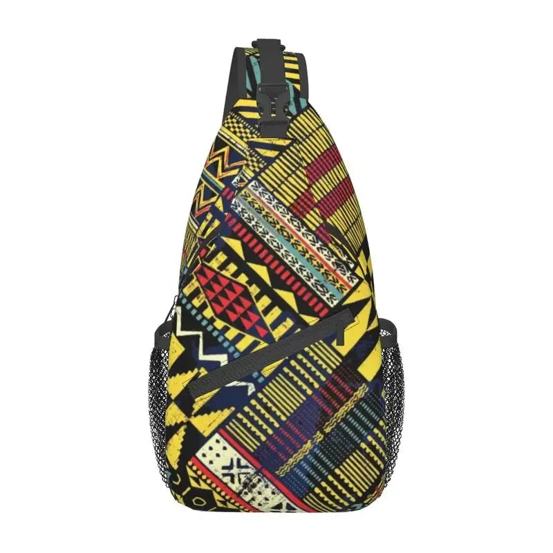 African Kente Cloth Design Sling Bag for Traveling Traditional Africa Ethnic Pattern Chest Crossbody Backpack Shoulder Daypack