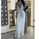 XIZEO vestidos africanos muçulmanos para mulheres dubai abaya gola redonda vestido kaftan com estampa de bolinhas, vestido maxi elegante, vestido maxi