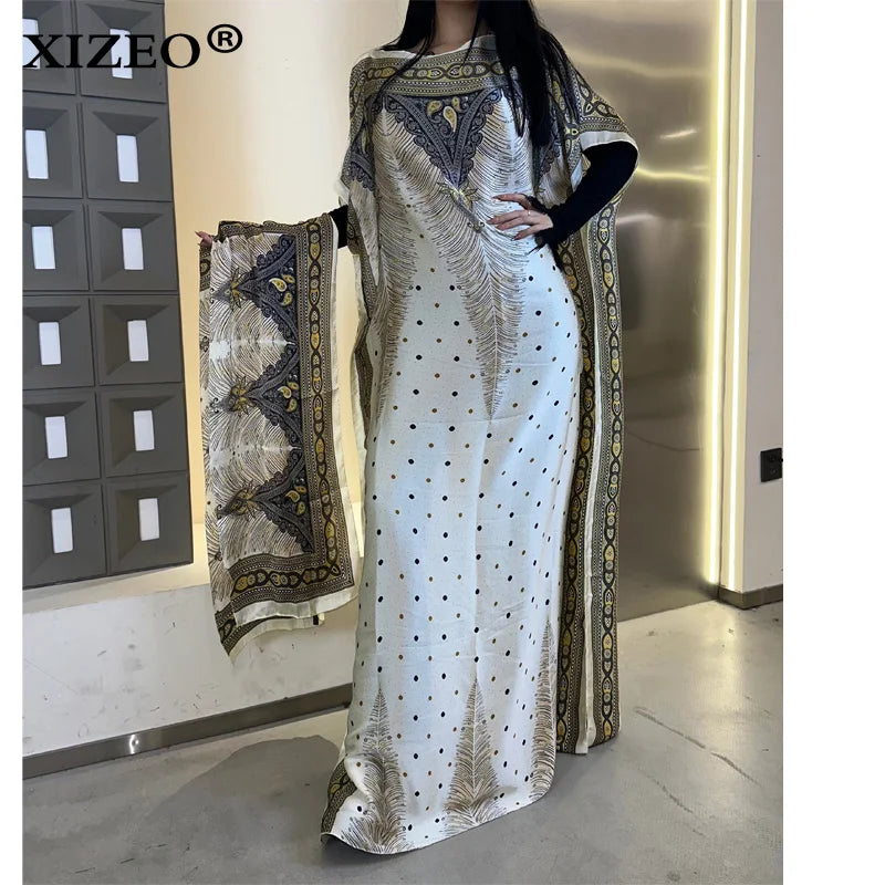 XIZEO vestidos africanos muçulmanos para mulheres dubai abaya gola redonda vestido kaftan com estampa de bolinhas, vestido maxi elegante, vestido maxi