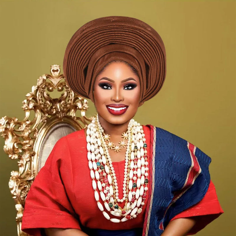 Nigeria Head Ties Wedding Party Headgear Elegant African Headtie Turban Already Made Women's Auto Gele Female Head Wraps