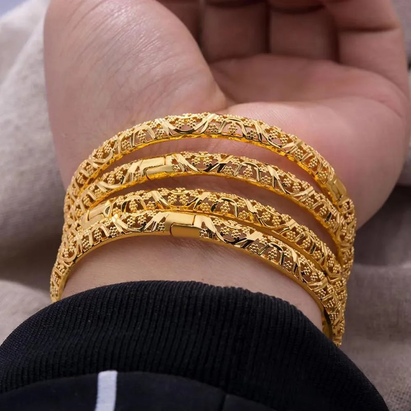 Ethiopian 4Pcs/lot Africa Gold Color Bangles for Women Dubai Bride Bracelet African Wedding Jewelry Middle East Items
