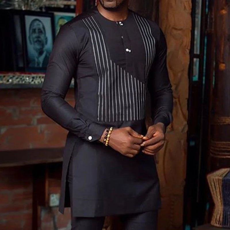 2025 Spring Summer Fashion Style African Men Long Sleeve Polyester Plus Size T-shirts Dashiki Africa Men Clothing M-4XL No Pant