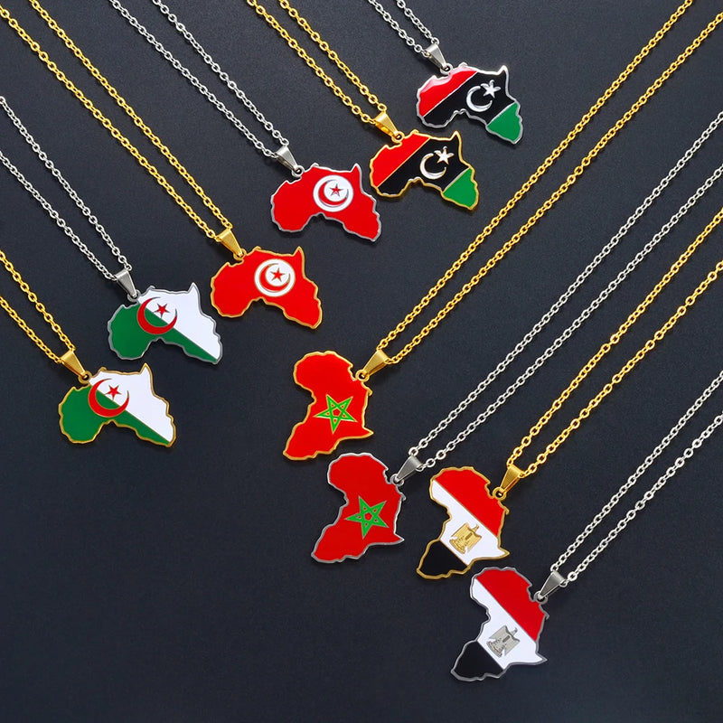 Anniyo 3CM Hip-hop Africa Map Pendant Necklaces Stainless Steel Algeria Morocco Egypt Tunisia Libay Jewelry