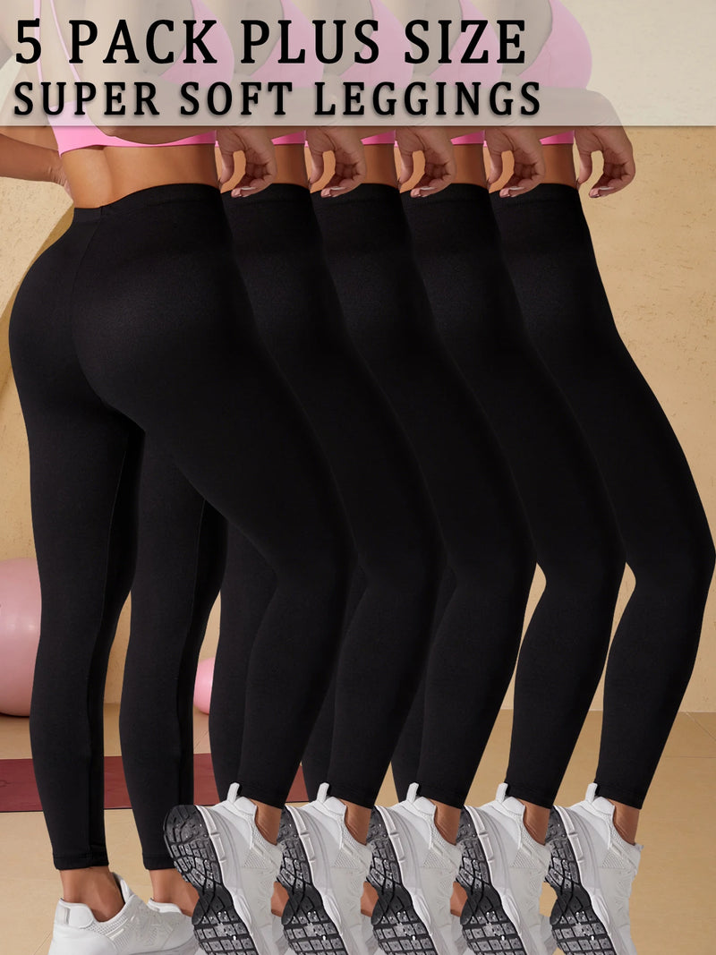 Plus Size 5 Pack Super Soft Sport Leggings For Women  No See Through Workout Running Yoga Athletic Leggings RUNNING