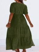 Plus size 1xl-5xl nova moda feminina pescoço quadrado vestido de cor sólida senhoras casual a linha saia de manga curta vestido longo