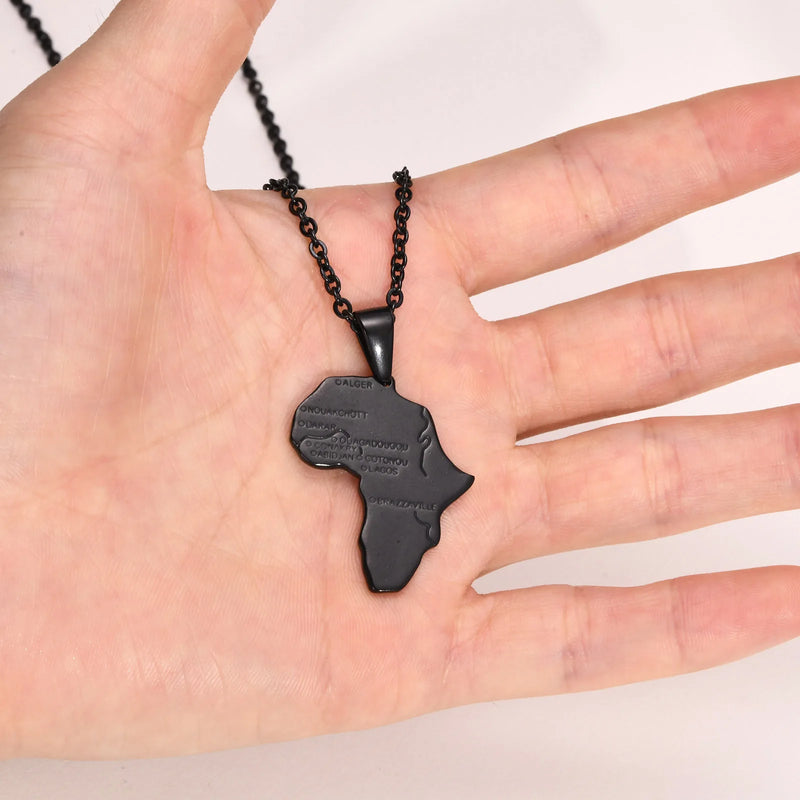 Vnox Retro Culture Africa Map Necklaces for Men Women,Tribal Ethnic African Continent Map Shaped Pendant Hiphop Jewelry