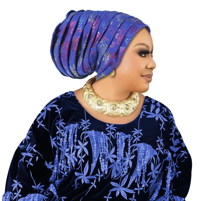 Fashion Wedding Geles African Headtie Auto Gele Turbans for Women Fabric Muslim Headwear Headpiece Female Head Wraps