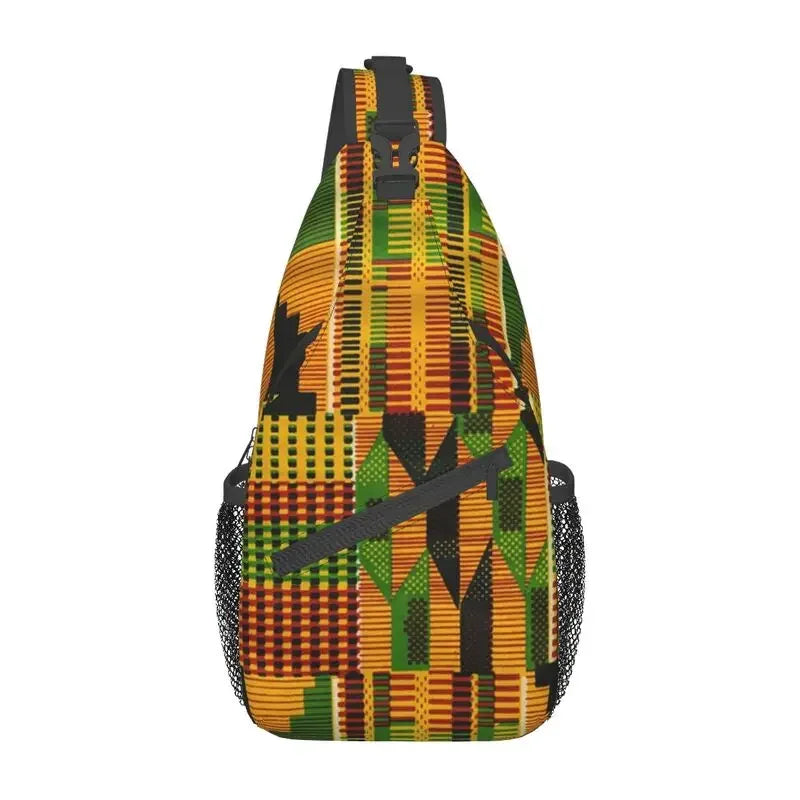 African Kente Cloth Design Sling Bag for Traveling Traditional Africa Ethnic Pattern Chest Crossbody Backpack Shoulder Daypack