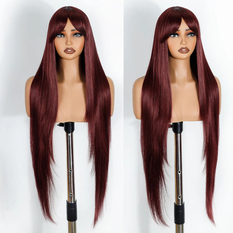 FREEDOM Synthetic Wigs For Women Long Straight Wig With Bangs White Burgundy Ombre Brown Wig Heat Resistant Fiber Cosplay Wigs
