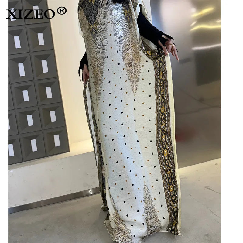 XIZEO vestidos africanos muçulmanos para mulheres dubai abaya gola redonda vestido kaftan com estampa de bolinhas, vestido maxi elegante, vestido maxi