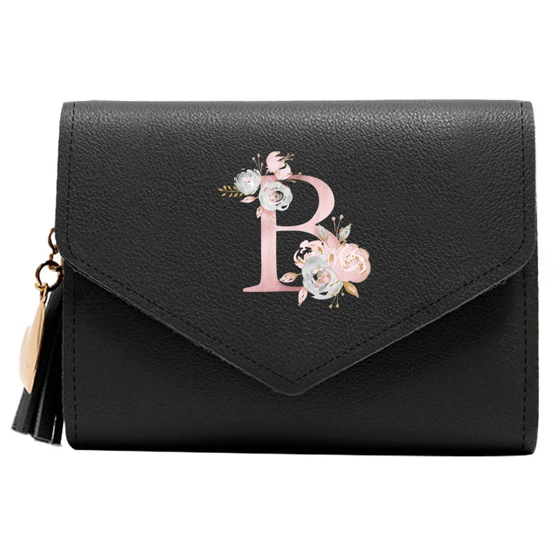 Purse Female Mini Wallet Cute Purse Pink Flower Pattern Slim Wallet RFID Blocking Credit Card Holder Coin Pocket ID Window