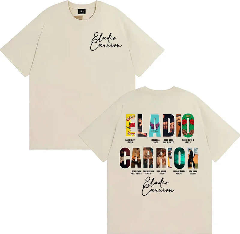 Rapper Eladio Carrion Album Cover 2025 Tour T Shirt Men Women Vintage 90s Hip Hop Street T-shirts Casual Loose Oversized T-shirt
