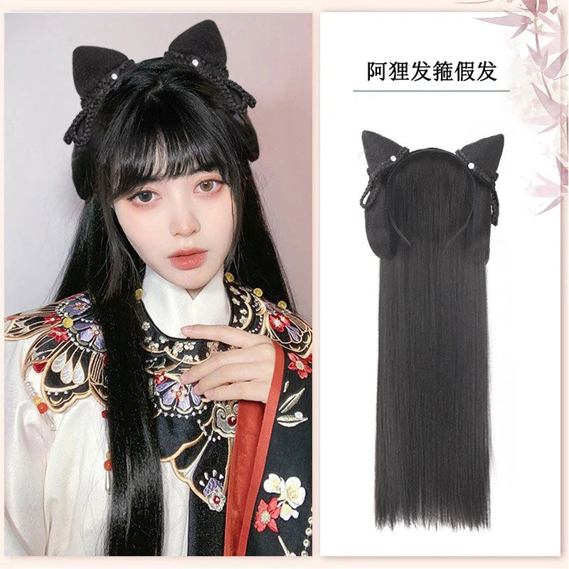 AOSI Synthetic Wei And Jin Style Warring States Robe Hanfu Wig Package Integrated Bun Back Pressed Back Hair Ancient Style