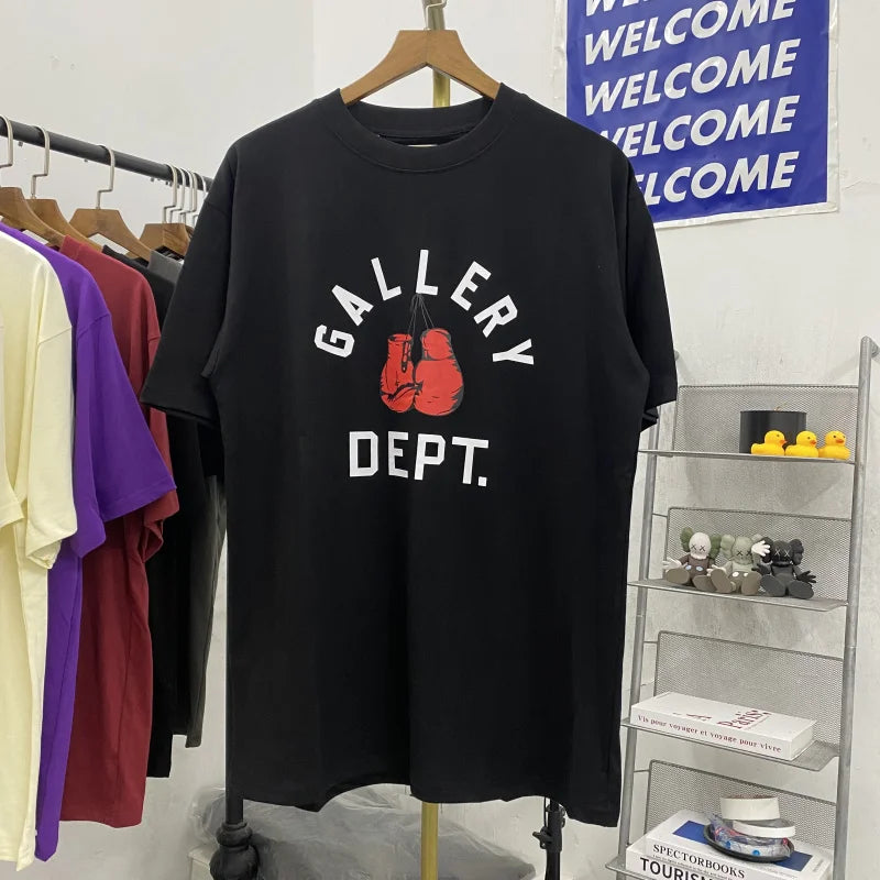 Loose Fit Boxing Glove Letter Print T-irt High Street Sle ort Sve Casual Top for Youth Summer Faion round Ne
