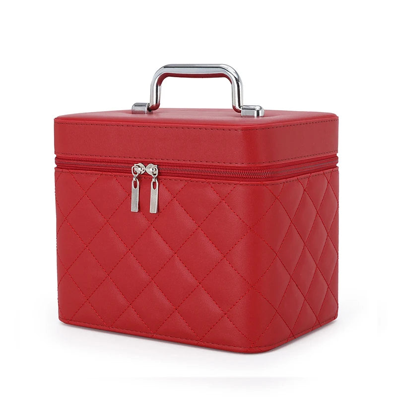 Large Capacity Quilted Makeup Bag Travel Cosmetic Organizer PU Portable Toiletry Storage Handheld Bag