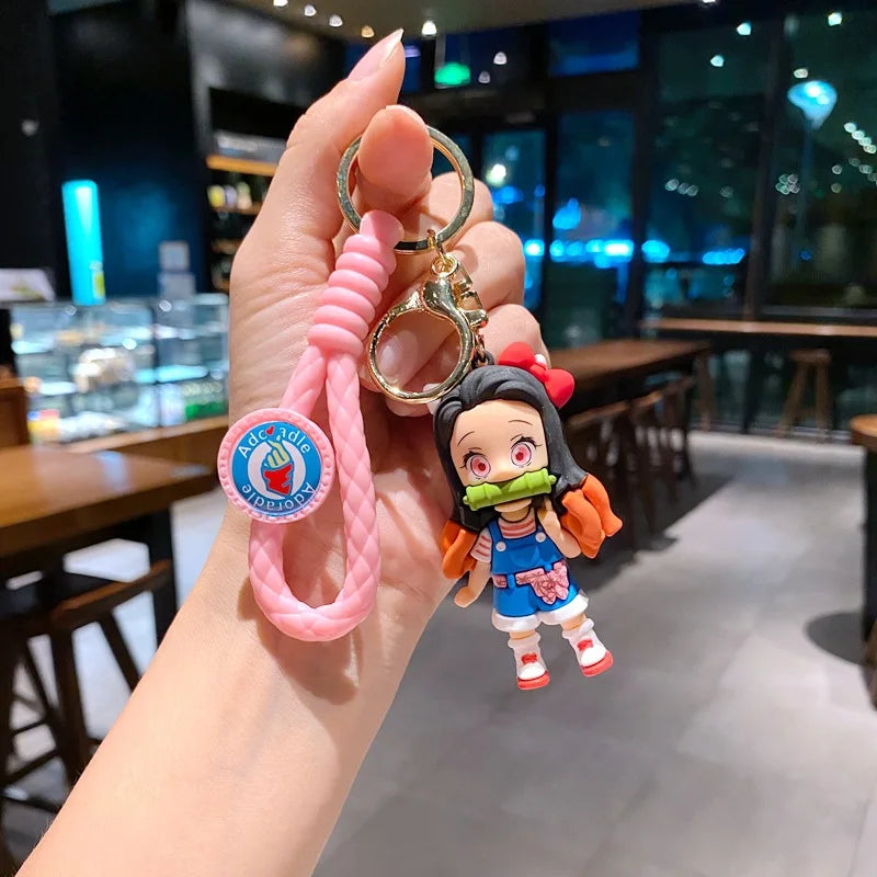 Anime Demon Tanjirou Anime Pvc Keychain Pendant Fashion Backpack Accessories Doll Nezuko Slayer Periphery Jewelry Key Ring