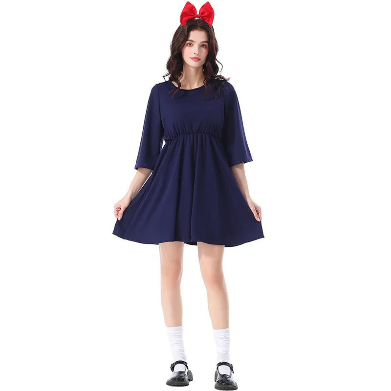 Japanese Anime Cosplay Kiki Costumes Witch Dress for Women Hayao Miyazaki Kiki Costumes Halloween Party Role Playing Fancy Dress