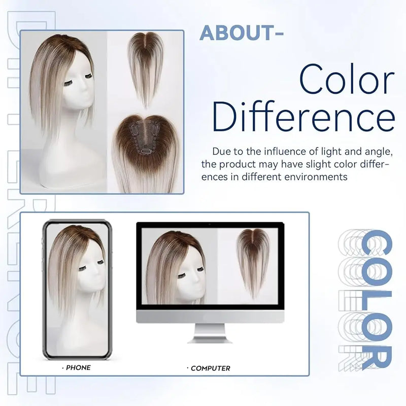 Toppers de cabelo humano 100% real para mulheres ombre marrom loiro topper de cabelo 3.5*4 polegadas base de renda clipe em extensões de cabelo para perda de cabelo