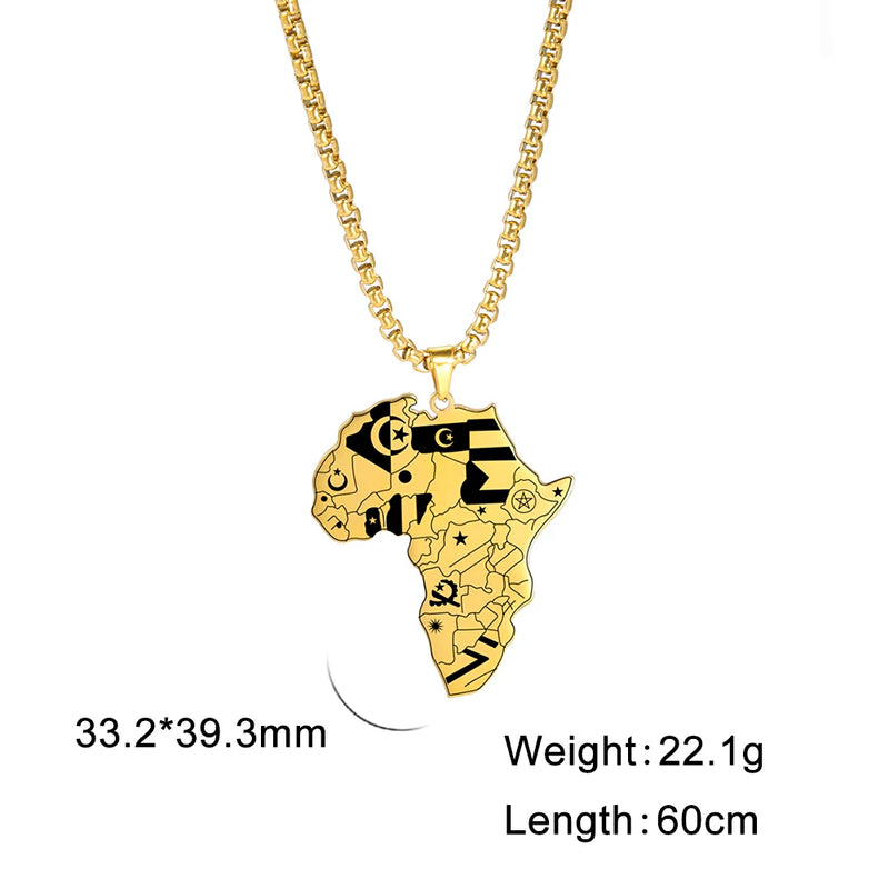 My Shape Africa Map Pendants Necklaces Africa Countries Flags Necklace Box Chain for Men Stainless Steel Male Jewelry Women Gift