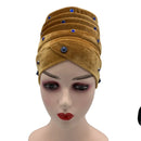 1 pc feminino veludo turbante bonnet diamantes africano aso oke headtie muçulmano cabeça envolve islâmico femme musulman lenço chapéu