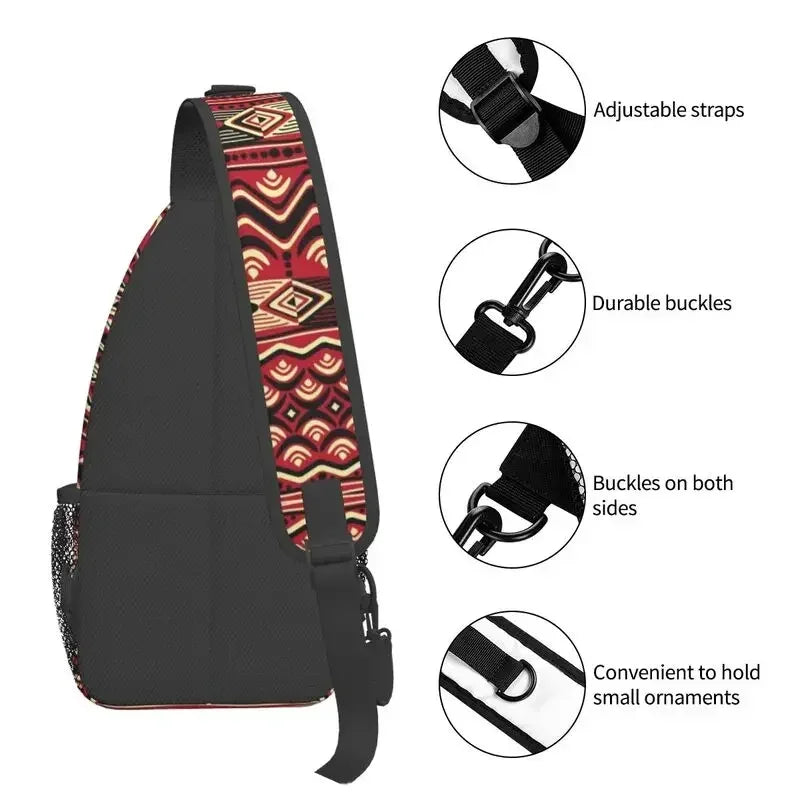 Maroon African Ankara Crossbody Sling Backpack Africa Civilization Styles Shoulder Chest Bag for Travel Hiking Daypack