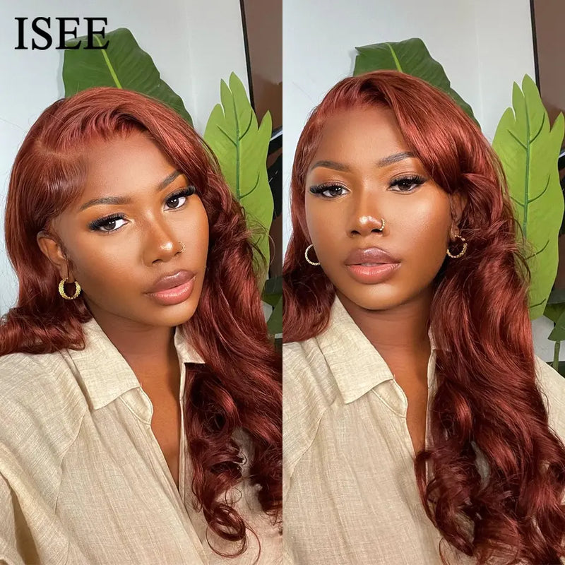 ISEE Hair Colored Human Hair Wigs For Women Reddish Brown