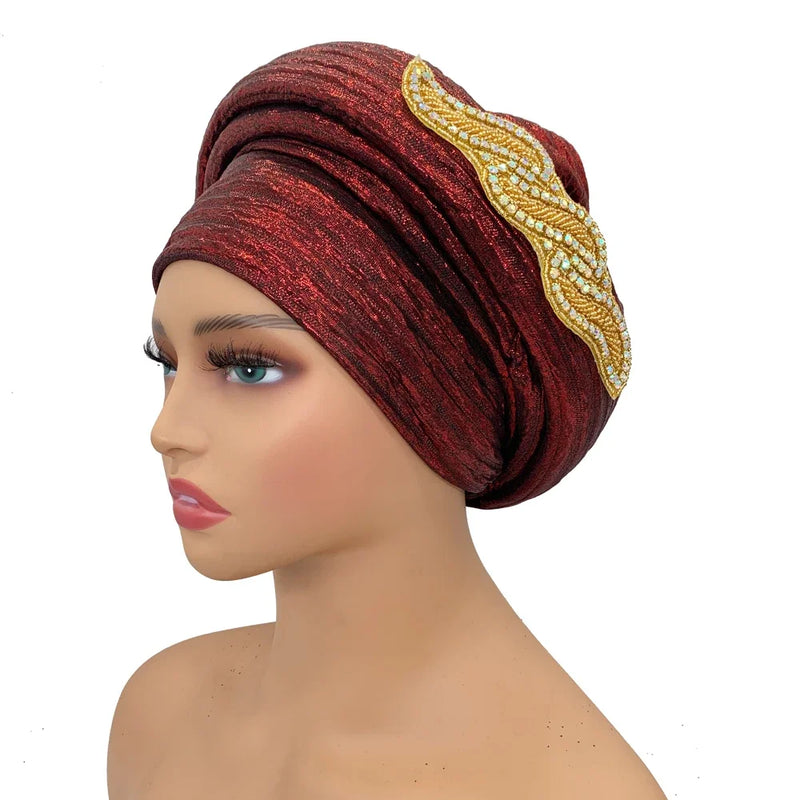 Brilhando africano headtie turbante boné feminino autogele nigeria festa de casamento chapelaria feminino cabeça wraps turbante mujer