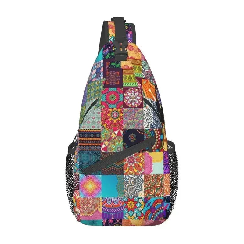 Maroon African Ankara Crossbody Sling Backpack Africa Civilization Styles Shoulder Chest Bag for Travel Hiking Daypack